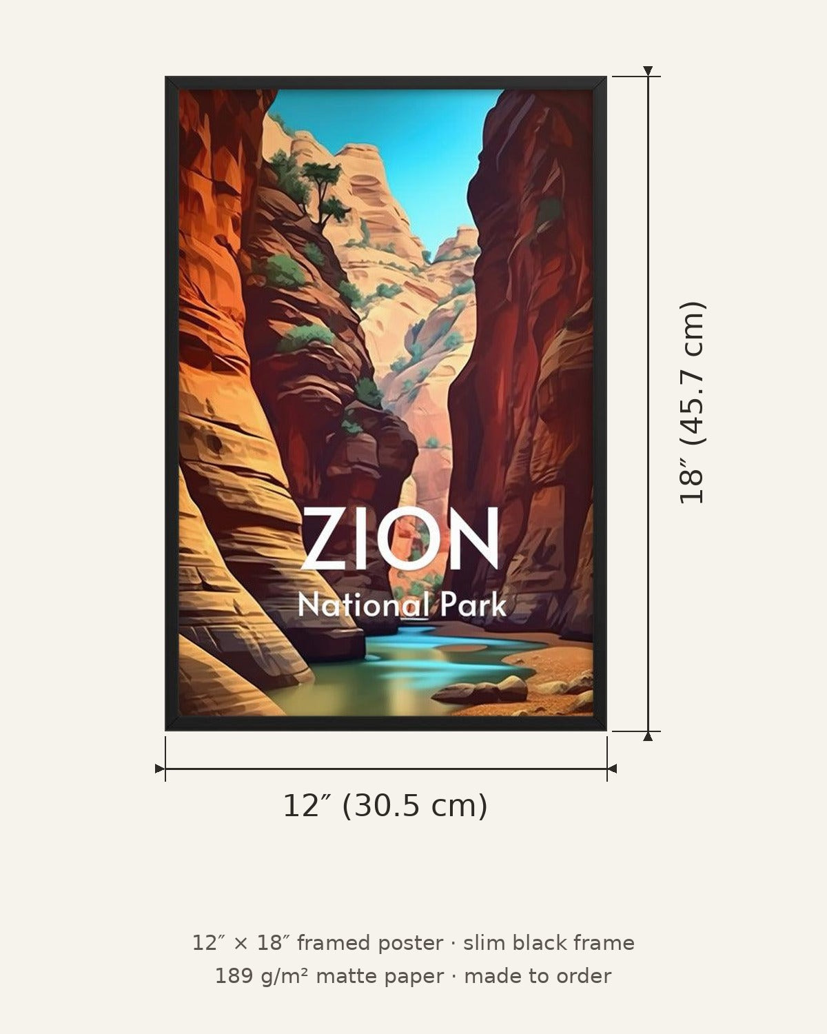 Grand Teton framed poster 12x18 size scale shown against a sofa