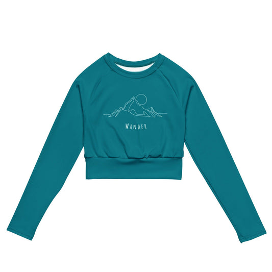 Mountain Wanderer Recycled long-sleeve crop top - Blue - Wander Trails