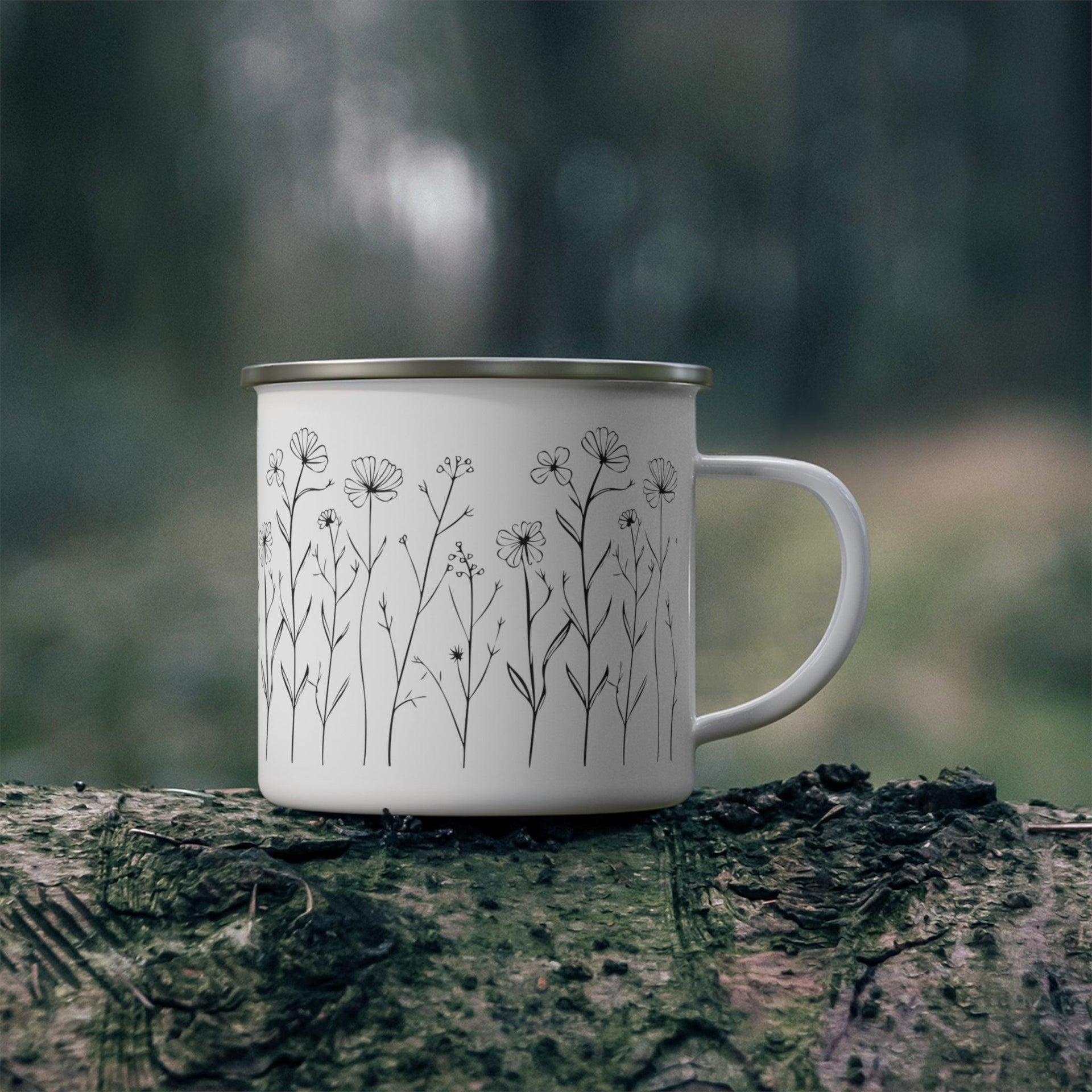 Minimalist Flowers Enamel Camping Mug