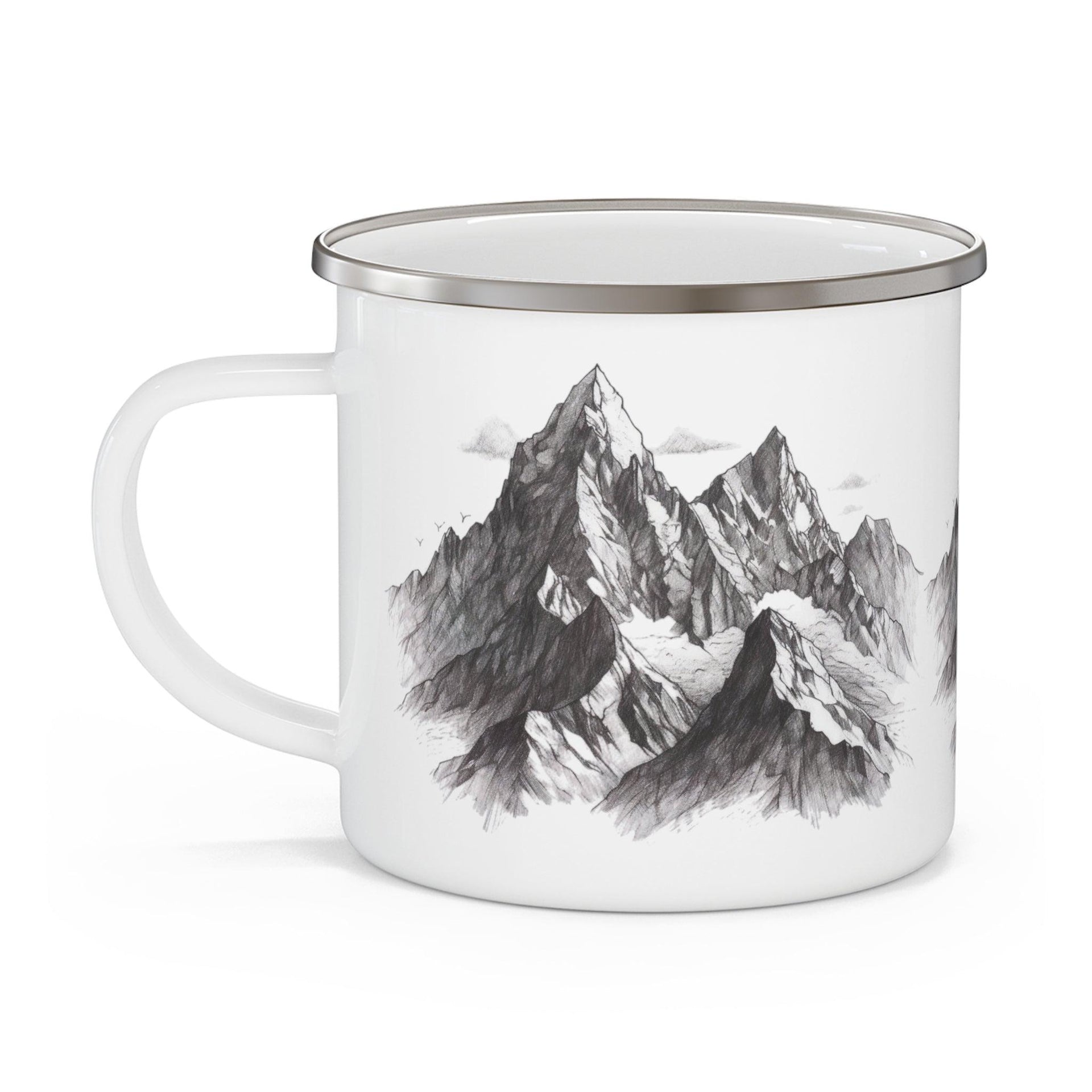 Mountain Range Pencil Art Enamel Camping Mug