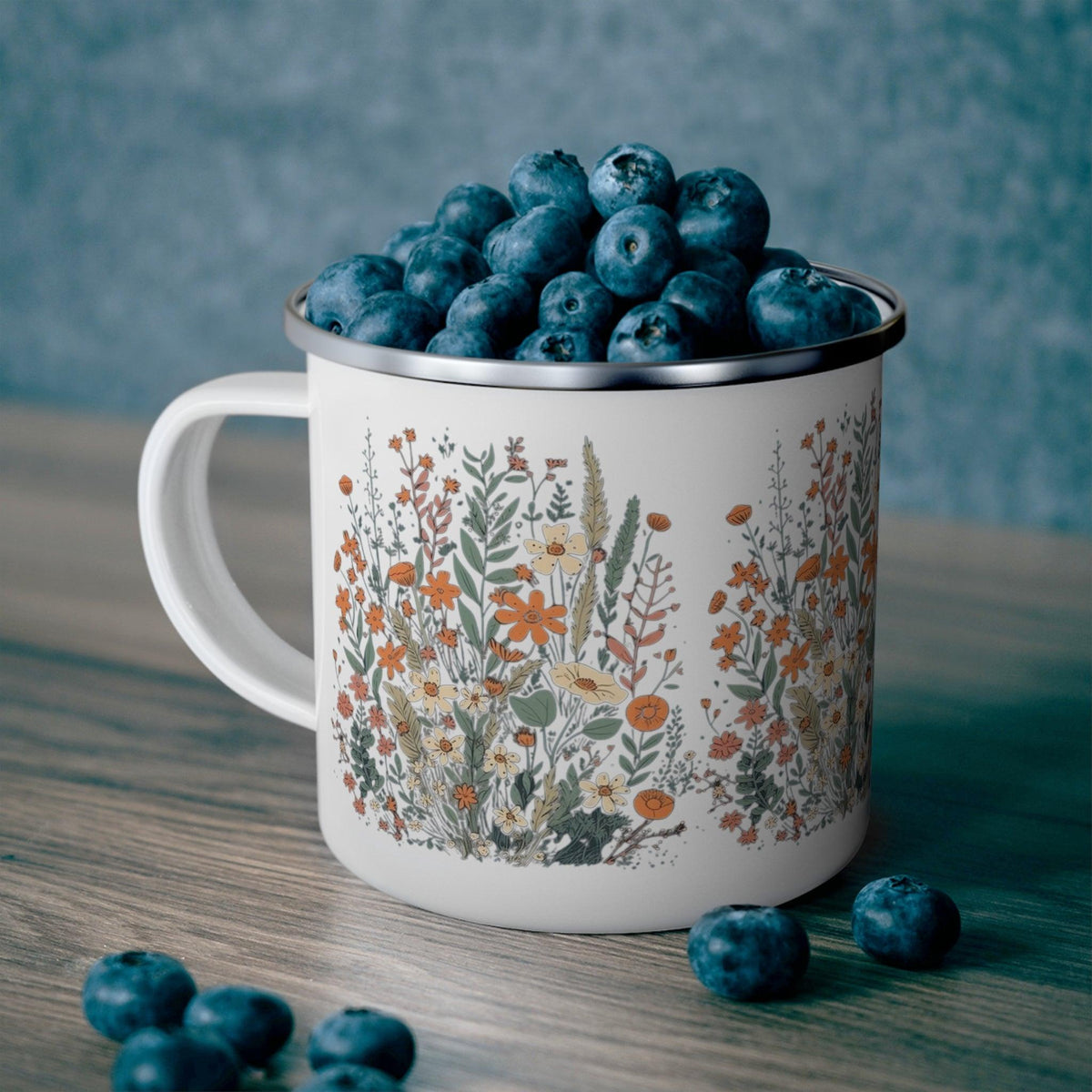 Retro Wildflowers Enamel Camping Mug