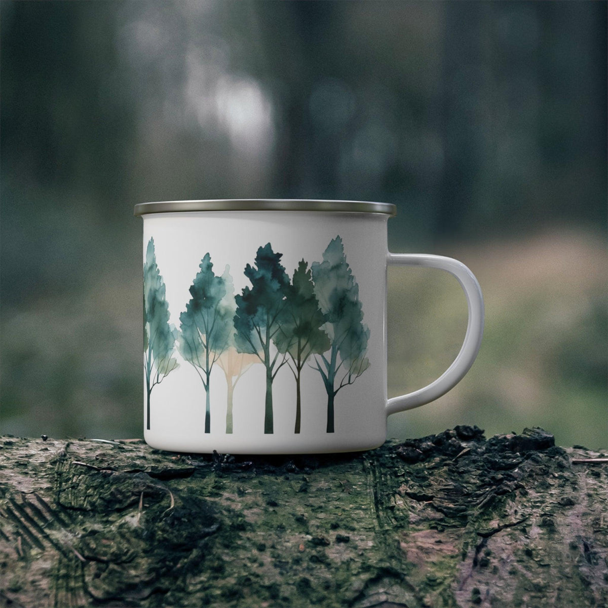 Watercolor Trees Enamel Camping Mug